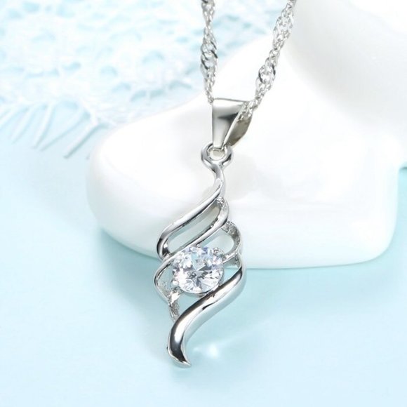 💎 NEW ❤️ Cute Spiral 925 Sterling Silver Bundle Necklace Earrings Modern - Picture 7 of 8